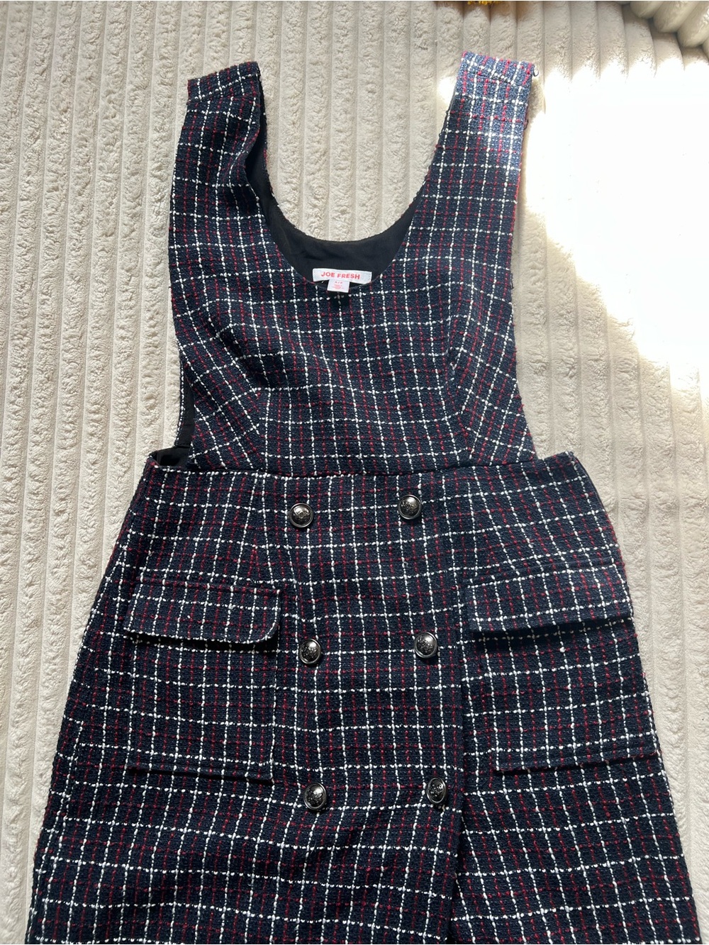 Joe Fresh Navy Plaid Pinafore Dress